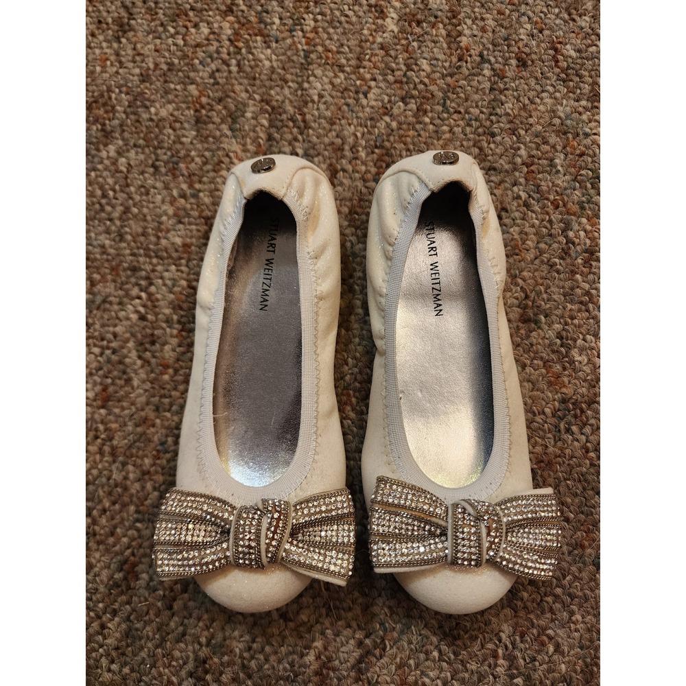 Stuart Weitzman Kids 12 Fannie Chain Bow Glitter Ballet Flats Cream Ivory Gold
